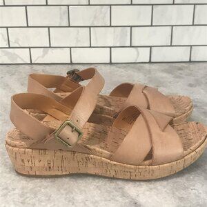 Kork-Ease Sandals Womens Size 9 Tan Leather Wedge Platform Ankle Strap K38106